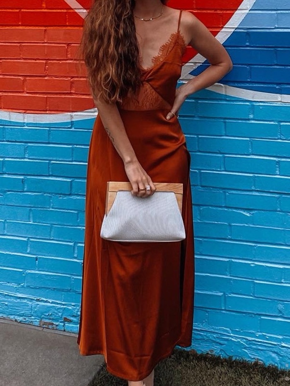 PETAL & PUP Rust Satin Dress
